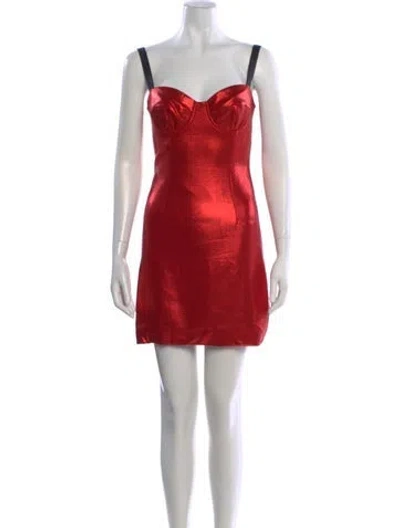 Pre-owned Dolce & Gabbana V-neck Mini Dress In Metallic/red