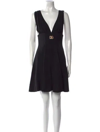 Pre-owned Dolce & Gabbana V-neck Mini Dress W/ Tags In Black