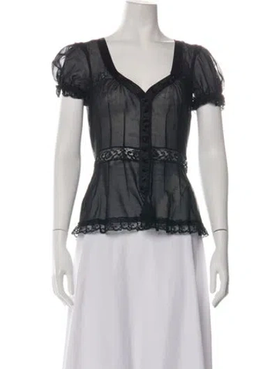 Pre-owned Dolce & Gabbana V-neck Short Sleeve Blouse In Black