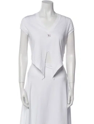 Pre-owned Dolce & Gabbana V-neck Short Sleeve Crop Top In White