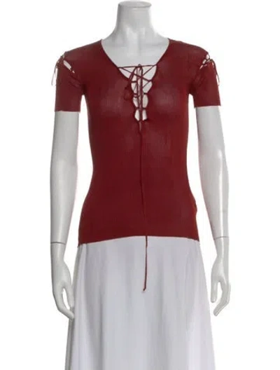 Pre-owned Dolce & Gabbana V-neck Short Sleeve Top In Red