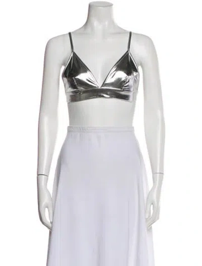 Pre-owned Dolce & Gabbana V-neck Sleeveless Sports Bra W/ Tags In Metallic/silver