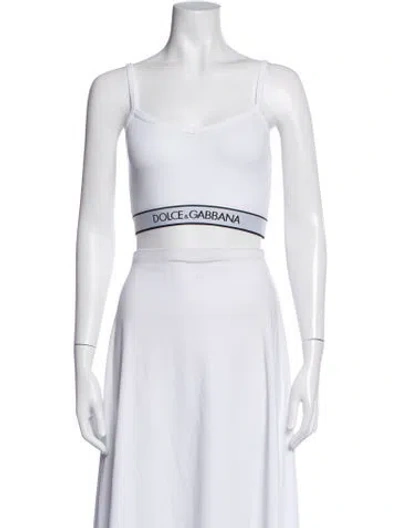 Pre-owned Dolce & Gabbana V-neck Sleeveless Sports Bra In White