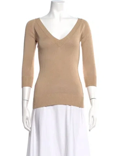 Pre-owned Dolce & Gabbana V-neck Three-quarter Sleeve Top In Neutral