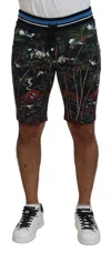 Dolce & Gabbana Black Cotton Volcano Print Casual Shorts In Black