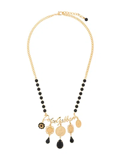 Dolce & Gabbana Votive Motif Medallion Necklace In Black