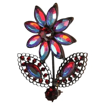 Pre-owned Dolce & Gabbana Vtg 2000s Flower Brooch Red Blue Black Floral Pendant