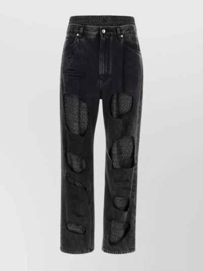 Dolce & Gabbana Waist Belt Loops Distressed Denim Trousers In Grey