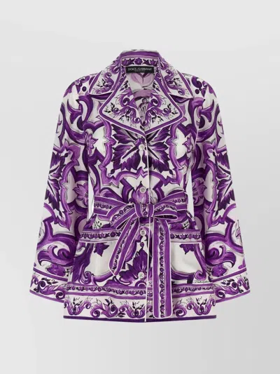 DOLCE & GABBANA WAIST BELTED COLLARED FLORAL SLEEVED SHIRT