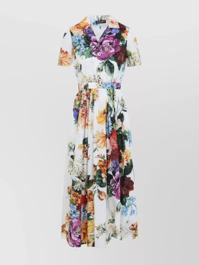 DOLCE & GABBANA WAIST BELTED FLORAL PRINT MIDI DRESS