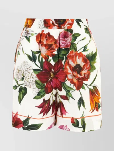 Dolce & Gabbana Waistband Elastic Floral Print Pockets Side In White