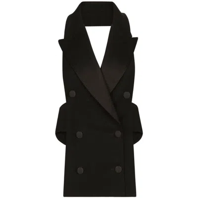 Dolce & Gabbana Wool Blend Double Breast Vest In Black