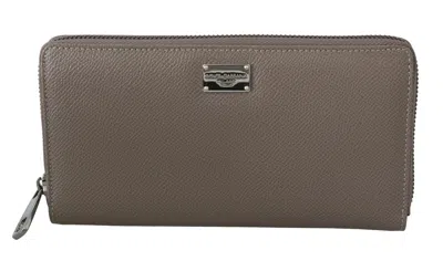 Pre-owned Dolce & Gabbana Wallet Beige Leather Zipper Continental Mens Bill Card Coin