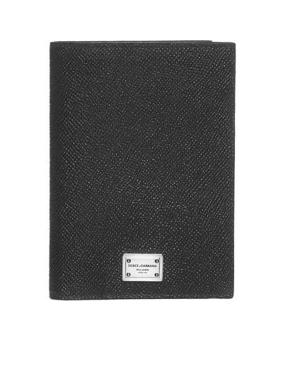 Dolce & Gabbana Logo Plaque Leather Passport Holder In Black