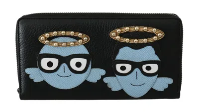 Pre-owned Dolce & Gabbana Wallet Black Blue Leather Dgfamily Zipper Continental Mens