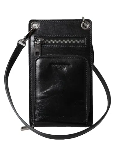 Pre-owned Dolce & Gabbana Wallet Black Calf Leather Zip Logo Shoulder Neck Strap 900usd