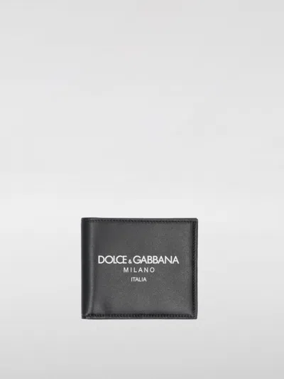 Dolce & Gabbana Dolce&gabbana Black Leather Bi Fold Wallet With Logo In Blue