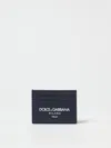 Dolce & Gabbana Solid Color Leather Card Holder With Contrasting Logo In Blue