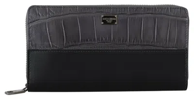 Pre-owned Dolce & Gabbana Wallet Exotic Leather Black Zip Around Continental Clutch $1500