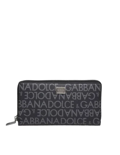 Dolce & Gabbana Jacquard Fabric With Logo Wallet In Black / Grey
