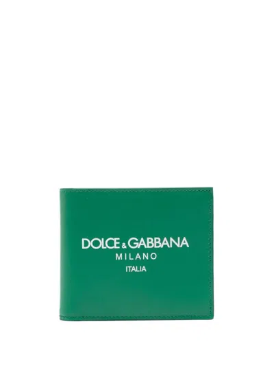 Dolce & Gabbana Logo-print Leather Wallet In Green