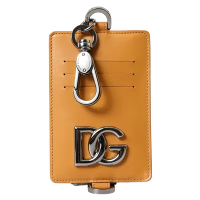 Pre-owned Dolce & Gabbana Wallet Men Orange Calf Leather Credit Card Holder Clip On 580usd
