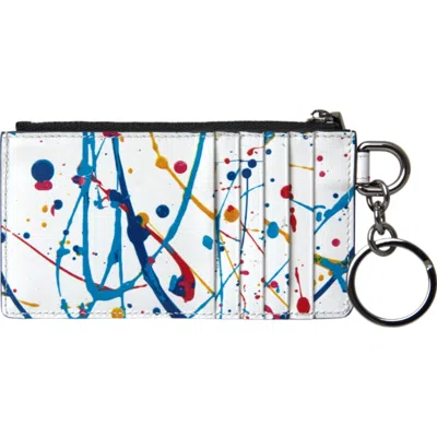 Pre-owned Dolce & Gabbana Wallet White Leather Zip Logo Keyring Cardholder Purse 480usd
