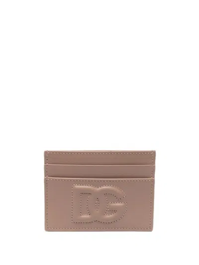 Dolce & Gabbana Card Holder With Embossed Dg Logo In Nude & Neutrals