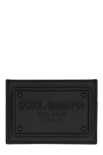 Dolce & Gabbana Leather Card Holder With Logo In Black