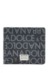 Dolce & Gabbana Coated Canvas Wallet With With All-over Logo In Black