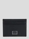 Dolce & Gabbana Men Black Card Holder With Logo Plaque On The Front In Grained Leather Man In Black