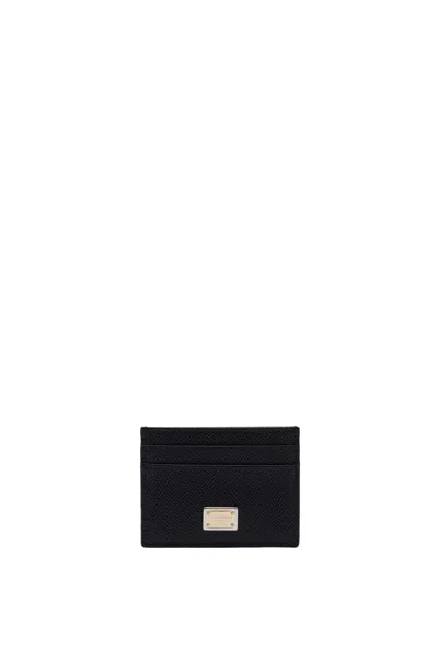 Dolce & Gabbana Tan Leather Cardholder With Signature Logo Detail In Black