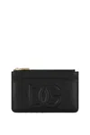 Dolce & Gabbana Black Leather Wallet With Embossed Logo In Black