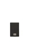 Dolce & Gabbana Black Calf Leather Logo Plaque Trifold Keyring Key Holder In Black