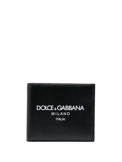 Dolce & Gabbana Dolce&gabbana Black Leather Bi Fold Wallet With Logo In Blue
