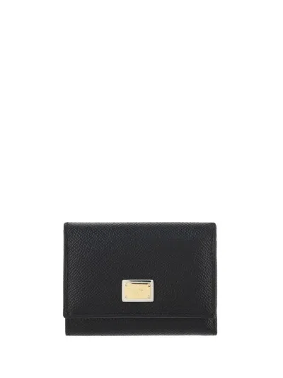 Dolce & Gabbana Leather Wallet With Iconic Logo Detail In Black