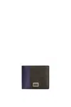 Dolce & Gabbana Black Textured Calf Leather Bi-fold Wallet In Black/night Blue