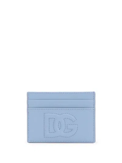 Dolce & Gabbana Dg Logo Leather Card Case In Clear Blue