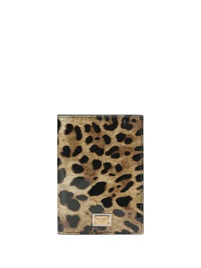 Dolce & Gabbana Leopard-print Crespo Passport Holder With Branded Plate In Multicolor