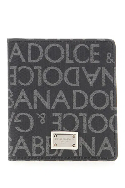 Dolce & Gabbana Printed Fabric Wallet In Nero Grigio