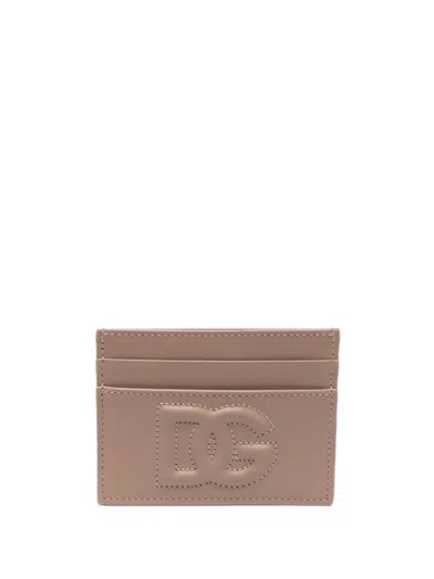 Dolce & Gabbana Card Holder With Embossed Dg Logo In Nude & Neutrals