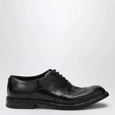 Dolce & Gabbana Washed Black Calfskin Lace-up Shoe In Animal Print