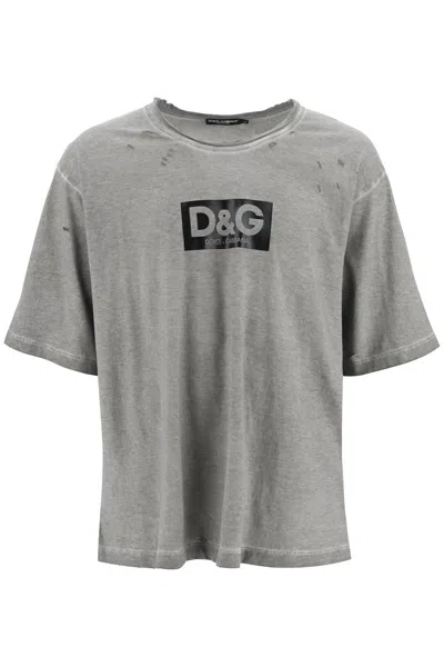 DOLCE & GABBANA WASHED COTTON T-SHIRT WITH DESTROYED DETAILING