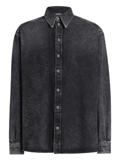 Dolce & Gabbana Denim Texture Long Sleeves Point Collar Shirt In Black