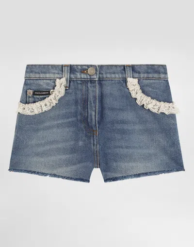 Dolce & Gabbana Kids' Washed Denim Shorts In Blue