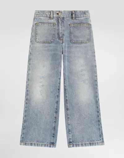 Dolce & Gabbana Kids' Washed Denim Trousers In Blue