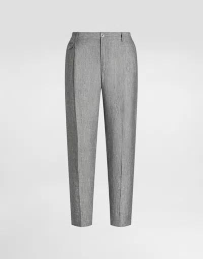 DOLCE & GABBANA WASHED LINEN CANVAS TROUSERS