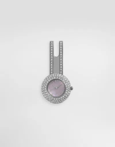 Dolce & Gabbana Watch Brooch With Rhinestones In Argent