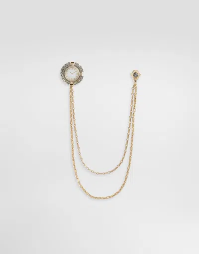 Dolce & Gabbana Watch Brooch With Rhinestones In Gold