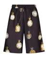 Dolce & Gabbana Watch-print Silk Jogging Shorts In Black